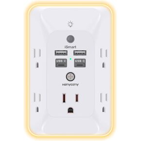 Outlet Extender with Night Light, Multi Plug Outlet, USB Wall Charger Surge Protector 4 USB Charging Port(1USB C), Power Strip Electrical Outlet Splitter Expander for Home Office Dorm Room ETL Listed