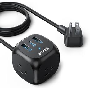 Anker 20W USB C Power Strip, 321 Power Strip with 3 Outlets and USB C Charging for iPhone 15/15 Plus/15 Pro/15 Pro Max, 5 ft Extension Cord, Power Delivery Charging for Dorm Rooms,Home Office