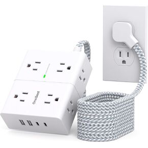 Surge Protector Power Strip 15 Ft Cord, Ultra Thin Flat Extension Cord with 8 Outlets 4 USB Ports(2 USB C), Flat Plug Power Strip, 15 Ft Long Braided Power Cord for Home, Office, Dorm Room Essentials