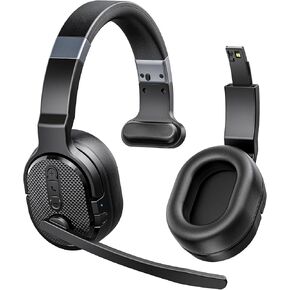 Trucker Bluetooth Headset, Wireless Headsets with Noise Cancelling Microphone, 40+Hrs HD Talktime Bluetooth Headphones with Detachable Earpad/Single+Dual Mode for Office/Driving/Home
