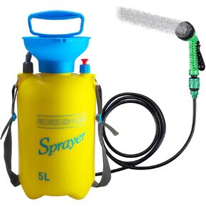 Finderomend Portable Shower for Camping with 7 Spray Modes, Hand Press Camping Shower with Removable Hose and Shower Head,Pressure Rinse Kits for Hiking Traveling Garden Beach Pet Shower