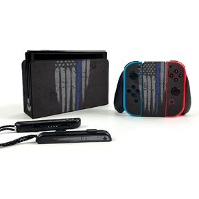 MightySkins Skin Compatible with Nintendo Switch OLED - Thin Blue Line | Protective, Durable, and Unique Vinyl Decal wrap Cover | Easy to Apply, Remove, and Change Styles | Made in The USA