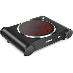 Cusimax Portable Electric Stove, 1200W Infrared Single Burner Heat-up In Seconds, 7 Inch Ceramic Glass Single Hot Plate Cooktop for Dorm Office Home Camp, Compatible w/All Cookware - Upgraded Version