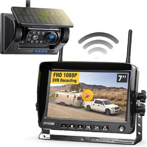 Magnetic Solar Wireless Backup Camera HD1080P 3 Mins DIY Installation DVR 7" IPS Monitor Rechargeable Reverse Camera System for Hitching Gooseneck Horse Trailer Fifth Wheels/Car RV Camper AP7