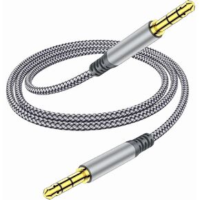 3.5mm Nylon Braided Aux Cable (3.3ft/1m) - Male to Male Audio Auxiliary Cord for Headphones, Car, Home Stereos, Speaker, iPhone, iPad, iPod, Echo - Gray (3.3FT)