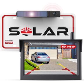 Solar Wireless Backup Camera with 5" 1080P Monitor, 3 Mins DIY Installation & Rear View Camera IP69K Waterproof, Back Up Camera for Cars, Truck, Van, RV, SUV