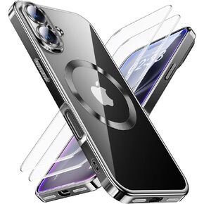 حافظة JUESHITUO لهاتف iPhone 16 Pro مع حماية شاشة 2X [واقي عدسة مدمج] [مغناطيس N56 أقوى] [غير صفراء] متوافق مع حافظة Magsafe للنساء والفتيات الملونة (6.3") - تيتانيوم صحراوي