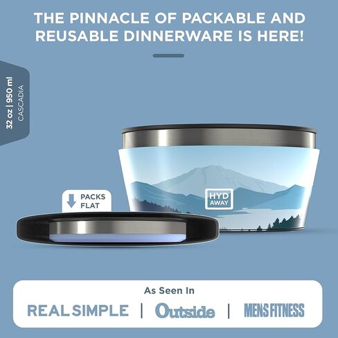 وعاء معزول قابل للطي مع غطاء من HYDAWAY - 1 لتر (950 مل)، أوعية كبيرة قابلة للطي من السيليكون للتخييم والمركبات الترفيهية والسفر، وعاء ماء محمول للكلاب، يمكن طيه حتى 2.54 سم، مقاوم للانسكاب وحافة فولاذية in Kuwait