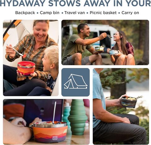 وعاء معزول قابل للطي مع غطاء من HYDAWAY - 1 لتر (950 مل)، أوعية كبيرة قابلة للطي من السيليكون للتخييم والمركبات الترفيهية والسفر، وعاء ماء محمول للكلاب، يمكن طيه حتى 2.54 سم، مقاوم للانسكاب وحافة فولاذية in Kuwait