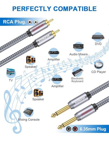 RCA Y Splitter RCA/Phono Splitter Cable 1 Male to 2 Female Gold-Plated Plug RCA Splitter Stereo Y Adapter for Subwoofer, TV, CD Player, Home Theater-Grey(1Feet/30cm) in Saudi Arabia