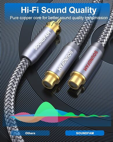 RCA Y Splitter RCA/Phono Splitter Cable 1 Male to 2 Female Gold-Plated Plug RCA Splitter Stereo Y Adapter for Subwoofer, TV, CD Player, Home Theater-Grey(1Feet/30cm) in Saudi Arabia