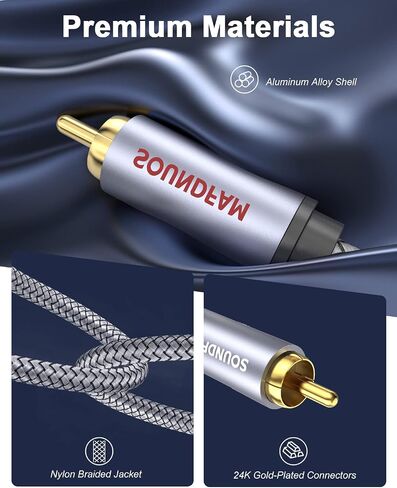 RCA Y Splitter 1 Female to 2 Male RCA/Phono Splitter Cable Stereo Y Adapter Gold-Plated Plug for Subwoofer, TV, CD Player, Home Theater-Grey(1Feet/30cm) in Saudi Arabia