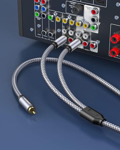 RCA Y Splitter 1 Female to 2 Male RCA/Phono Splitter Cable Stereo Y Adapter Gold-Plated Plug for Subwoofer, TV, CD Player, Home Theater-Grey(1Feet/30cm) in Saudi Arabia