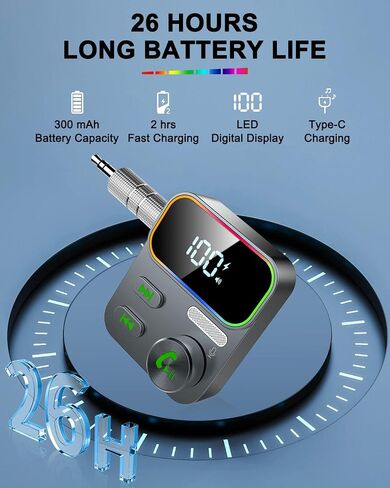 Bluetooth 5.3 Receiver for Car, 2023 Upgraded Enhanced Mic and LED Display, Aux Bluetooth Car Adapter, Wireless Audio Receiver for Car/Home Stereo/Speaker,26H Battery Life in Saudi Arabia