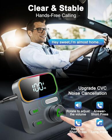 Bluetooth 5.3 Receiver for Car, 2023 Upgraded Enhanced Mic and LED Display, Aux Bluetooth Car Adapter, Wireless Audio Receiver for Car/Home Stereo/Speaker,26H Battery Life in Saudi Arabia