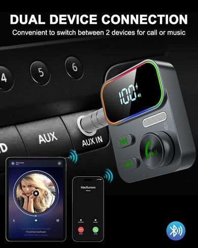 Bluetooth 5.3 Receiver for Car, 2023 Upgraded Enhanced Mic and LED Display, Aux Bluetooth Car Adapter, Wireless Audio Receiver for Car/Home Stereo/Speaker,26H Battery Life in Saudi Arabia