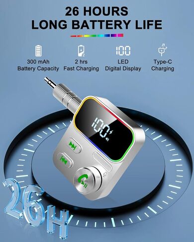 جهاز استقبال بلوتوث 5.3 للسيارة، ميكروفون محسّن وشاشة LED 2023، محول سيارة بلوتوث Aux، جهاز استقبال صوت لاسلكي للسيارة/ستيريو المنزل/مكبر الصوت، عمر البطارية 26 ساعة in Kuwait