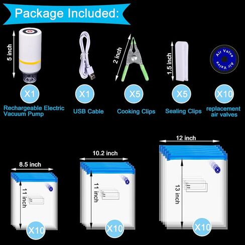 42 PCS Sous Vide Vacuum Sealer Set - 30 Reusable Bags, 5 Clips and Sealing Clips for Anova, Joule Cookers in Saudi Arabia
