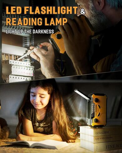 [أحدث 2024] راديو الطقس في حالات الطوارئ PRUNUS 11100 ميجاوات في الساعة، بطاريات AA/كرنك اليد/شحن الطاقة الشمسية/USB، NOAA/AM/FM، مصباح يدوي LED ومصباح قراءة، إنذار SOS ومصباح يدوي J-369 in Kuwait