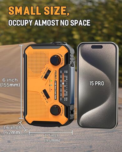 [أحدث 2024] راديو الطقس في حالات الطوارئ PRUNUS 11100 ميجاوات في الساعة، بطاريات AA/كرنك اليد/شحن الطاقة الشمسية/USB، NOAA/AM/FM، مصباح يدوي LED ومصباح قراءة، إنذار SOS ومصباح يدوي J-369 in Kuwait