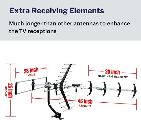 Five Star Outdoor HDTV Antenna up to 200 Mile Long Range, Attic or Roof Mount, Digital OTA Antenna for 4K 1080P VHF UHF Supports 4 TVs Installation Kit & J Mount, ATSC 3.0 Ready in Kuwait