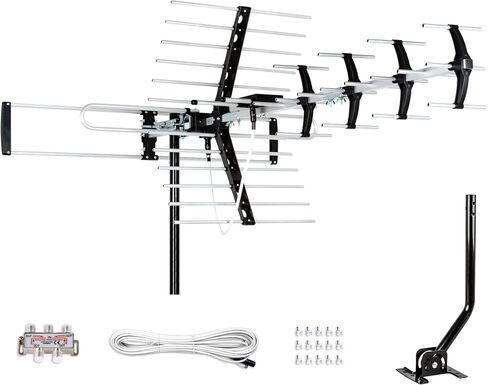 Five Star Outdoor HDTV Antenna up to 200 Mile Long Range, Attic or Roof Mount, Digital OTA Antenna for 4K 1080P VHF UHF Supports 4 TVs Installation Kit & J Mount, ATSC 3.0 Ready in Kuwait