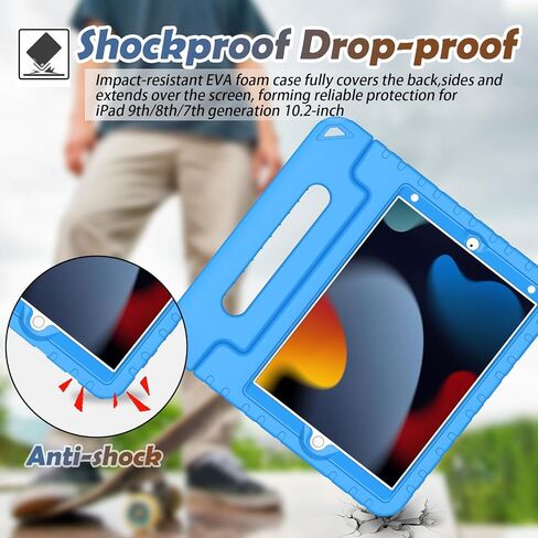 حافظة LTROP للأطفال لجهاز iPad 9th/ 8th/ 7th Generation (2021/2020/ 2019)، حافظة iPad 10.2 للأطفال، حافظة بمقبض مقاوم للصدمات لجهاز iPad 9/8/ 7 Gen 10.2 بوصة - أزرق in Kuwait