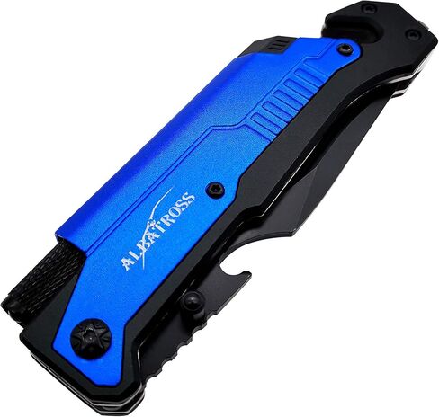 ALBATROSS 6-in-1 Survival Tactical Military Folding Pocket Knives with LED Light,Seatbelt Cutter,Glass Breaker,Magnesium Fire Starter,Bottle Opener;Multi-Function Emergency Tool(Black) in Saudi Arabia