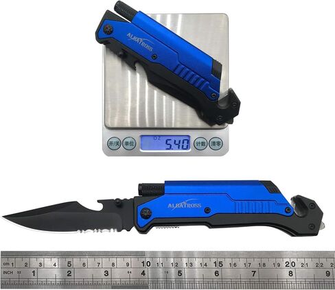 ALBATROSS 6-in-1 Survival Tactical Military Folding Pocket Knives with LED Light,Seatbelt Cutter,Glass Breaker,Magnesium Fire Starter,Bottle Opener;Multi-Function Emergency Tool(Black) in Saudi Arabia
