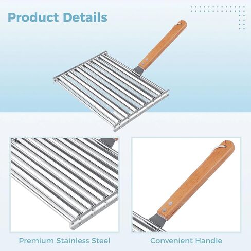 2Pcs Hot Dog Roller for Grill, Stainless Steel Sausage Roller Rack with Extra Long Wood Handle, BBQ Hot Dog Griller for Evenly Cooked Hot Dogs, 10 Hot Dog Capacity, 6.5 x 5.5 Inch in Saudi Arabia