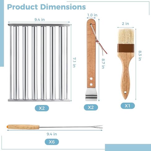 2Pcs Hot Dog Roller for Grill, Stainless Steel Sausage Roller Rack with Extra Long Wood Handle, BBQ Hot Dog Griller for Evenly Cooked Hot Dogs, 10 Hot Dog Capacity, 6.5 x 5.5 Inch in Saudi Arabia