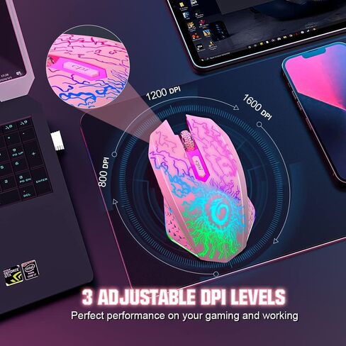 VersionTECH. Wireless Gaming Mouse, Rechargeable Computer Mouse Mice with Colorful LED Lights, Silent Click, 2.4G USB Nano Receiver, 3 Level DPI for PC Gamer Laptop Desktop Chromebook Mac-Black in Saudi Arabia