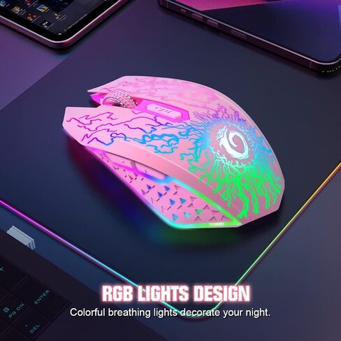 VersionTECH. Wireless Gaming Mouse, Rechargeable Computer Mouse Mice with Colorful LED Lights, Silent Click, 2.4G USB Nano Receiver, 3 Level DPI for PC Gamer Laptop Desktop Chromebook Mac-Black in Saudi Arabia