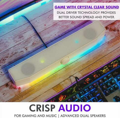 Tilted Nation Monitor Sound Bar for PC Desktop - Gaming Soundbar - LED RGB Computer Speakers with USB Wired or Wireless Bluetooth 5.0, 3.5 AUX in Saudi Arabia