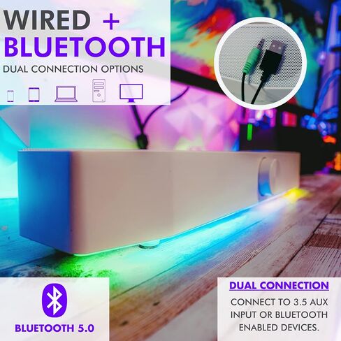 Tilted Nation Monitor Sound Bar for PC Desktop - Gaming Soundbar - LED RGB Computer Speakers with USB Wired or Wireless Bluetooth 5.0, 3.5 AUX in Saudi Arabia