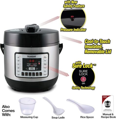 Nuwave Duet Air Fryer, Electric Pressure Cooker & Grill Combo, 450-in-1 | Multicooker w/ 3 Removable Lids, Slow Cook, Sautés, Dehydrator, 18/10 SS Pot, Sure-Lock Safety Tech & 13 Deluxe Accessories in Saudi Arabia