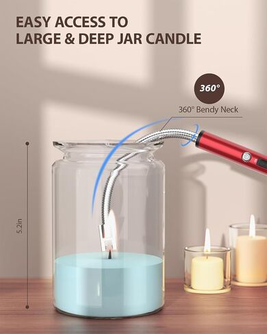 RONXS Electric Candle Lighter, Windproof Rechargeable Long Gooseneck, Black | Flameless Plasma Arc, Safety Lock, Battery Display with Type C Cable, Flexible Neck for Candles Grill BBQ Camping Fireplace in Kuwait