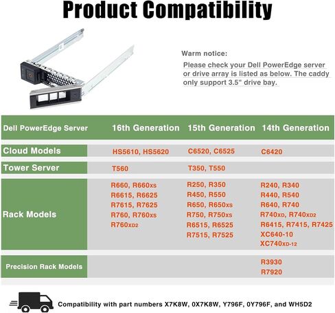 علبة القرص الصلب X7K8W 0X7K8W SSD Bracket 3.5 حامل القرص الصلب HDD Caddy متوافق مع Dell PowerEdge 16th/15th/14th Gen T560 R660 R760 R6615 R250 R350 R450 R550 R650 R750 T550 R6515 R7515،4 حزمة in Kuwait