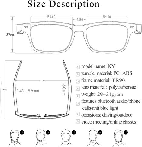 Smart Bluetooth Glasses Audio Sunglasses with Dual Speakers, One-Click Touch Control, Wireless Bluetooth-Audio Glasses with Open Ear Music&Hands-Free Calling, for Men Women (Silver) in Saudi Arabia