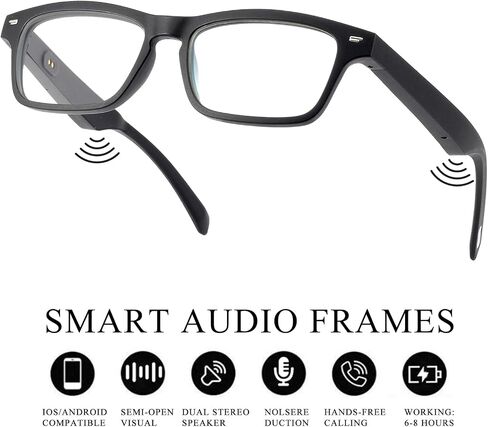 Smart Bluetooth Glasses Audio Sunglasses with Dual Speakers, One-Click Touch Control, Wireless Bluetooth-Audio Glasses with Open Ear Music&Hands-Free Calling, for Men Women (Silver) in Saudi Arabia
