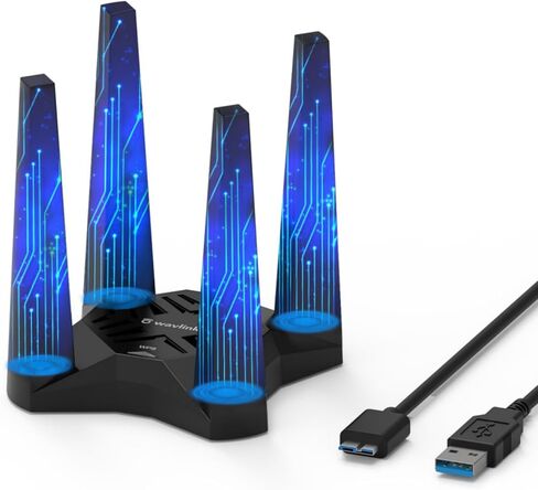 USB WiFi Adapter for Desktop PC, Wavlink AC1900 WiFi Adapter Dual Band Wireless Network Adapter with High Gain Antennas, MU-MIMO, Supports Windows XP/Vista/7/8/8.1/10/11 MacOS 10.7-10.15 in Kuwait