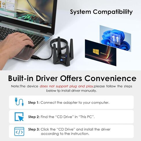 USB WiFi Adapter for Desktop PC, Wavlink AC1900 WiFi Adapter Dual Band Wireless Network Adapter with High Gain Antennas, MU-MIMO, Supports Windows XP/Vista/7/8/8.1/10/11 MacOS 10.7-10.15 in Kuwait