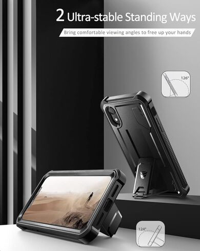 Dexnor for iPhone XR Case, [Built in Screen Protector and Kickstand] Heavy Duty Military Grade Protection Shockproof Protective Cover for iPhone XR, Black in Kuwait