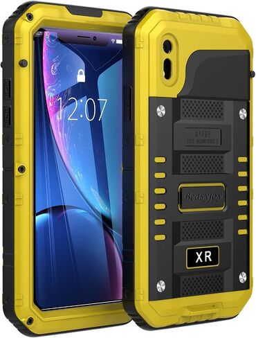 Beasyjoy for iPhone XR Metal Case, Waterproof Heavy Duty Case with Built-in Screen Protector, Full Body Protective Shockproof Tough Rugged Military Grade Defender Outdoor Case(Yellow) in Saudi Arabia