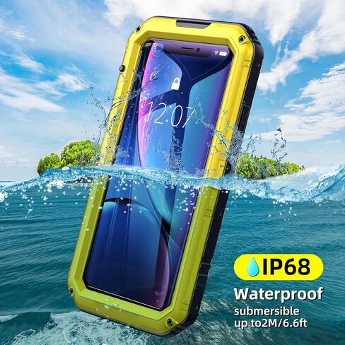 Beasyjoy for iPhone XR Metal Case, Waterproof Heavy Duty Case with Built-in Screen Protector, Full Body Protective Shockproof Tough Rugged Military Grade Defender Outdoor Case(Yellow) in Saudi Arabia