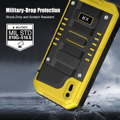Beasyjoy for iPhone XR Metal Case, Waterproof Heavy Duty Case with Built-in Screen Protector, Full Body Protective Shockproof Tough Rugged Military Grade Defender Outdoor Case(Yellow) in Saudi Arabia
