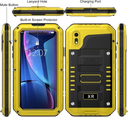 Beasyjoy for iPhone XR Metal Case, Waterproof Heavy Duty Case with Built-in Screen Protector, Full Body Protective Shockproof Tough Rugged Military Grade Defender Outdoor Case(Yellow) in Saudi Arabia