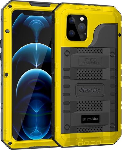 Beasyjoy for iPhone XR Metal Case, Waterproof Heavy Duty Case with Built-in Screen Protector, Full Body Protective Shockproof Tough Rugged Military Grade Defender Outdoor Case(Yellow) in Kuwait