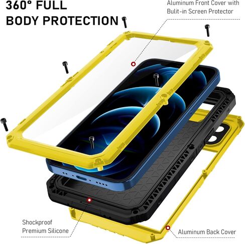 Beasyjoy for iPhone XR Metal Case, Waterproof Heavy Duty Case with Built-in Screen Protector, Full Body Protective Shockproof Tough Rugged Military Grade Defender Outdoor Case(Yellow) in Kuwait