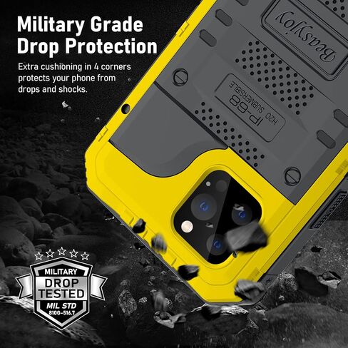 Beasyjoy for iPhone XR Metal Case, Waterproof Heavy Duty Case with Built-in Screen Protector, Full Body Protective Shockproof Tough Rugged Military Grade Defender Outdoor Case(Yellow) in Kuwait